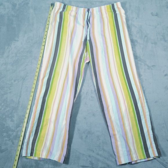 Victorias Secret Pajama Set Womens Large Rainbow Striped Cotton Flannel Y2K Cozy - Picture 15 of 16